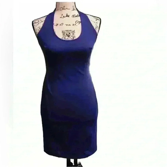 NWOT French Connection RITA Halter Knit Bodycon Cocktail Minidress Size 6 Blue - Picture 2 of 14